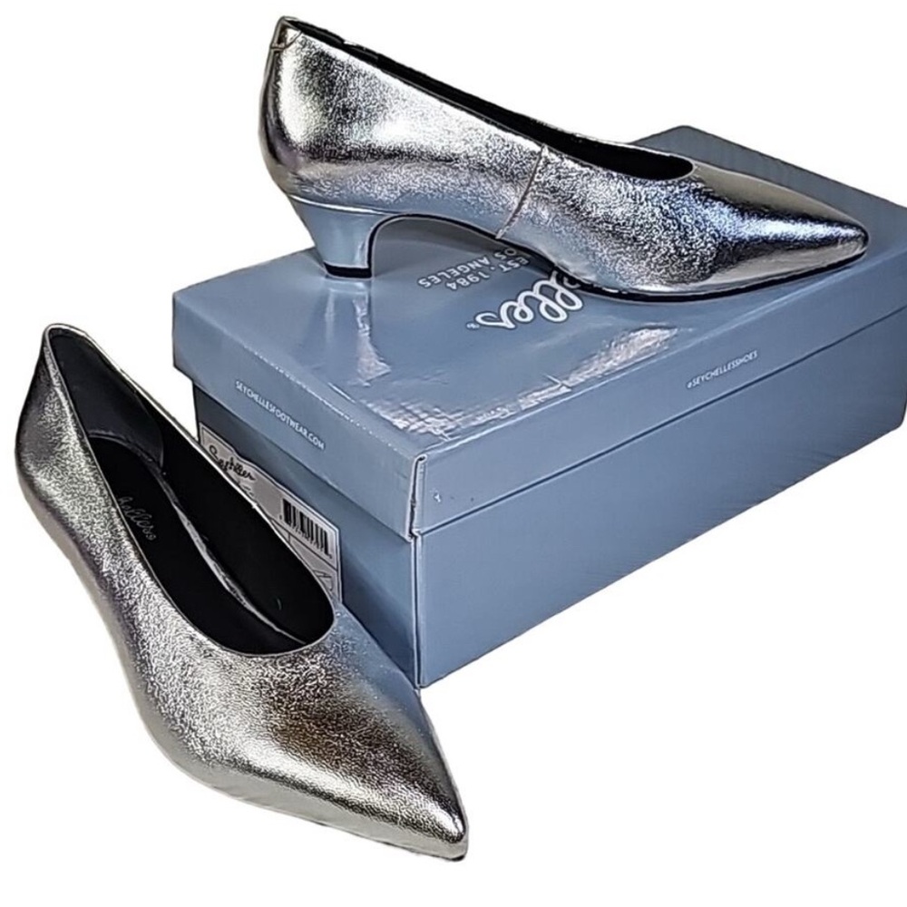 Seychelles Delta Leather Pointed Toe Pumps silver metallic finish Ships Fast NIB